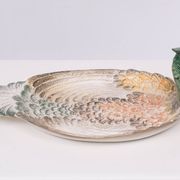 Mid century modern large Italian ceramic Peacock platter