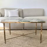 Coffee table in brass and green marble