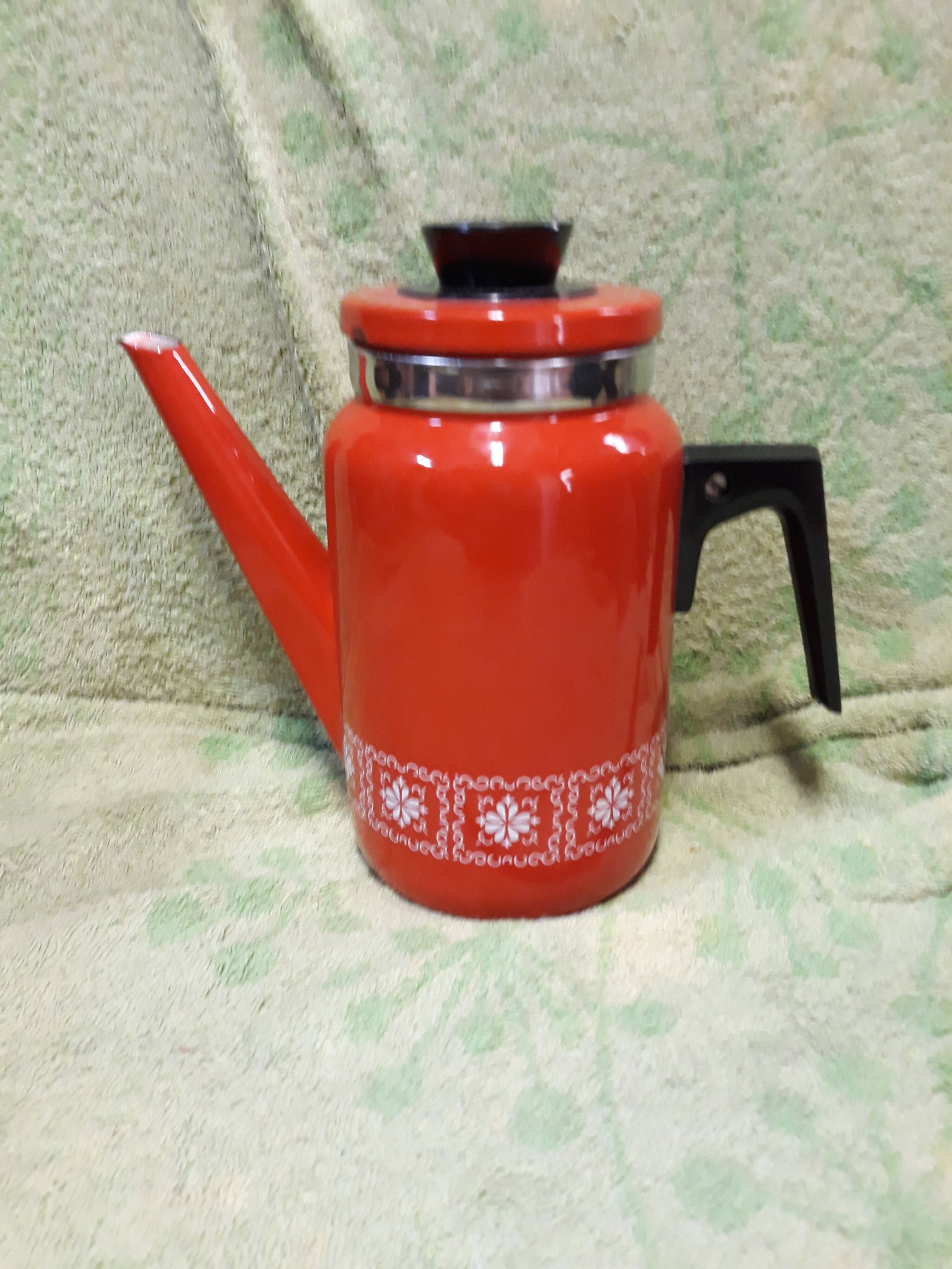 Vintage red enamelled tin cafeteria