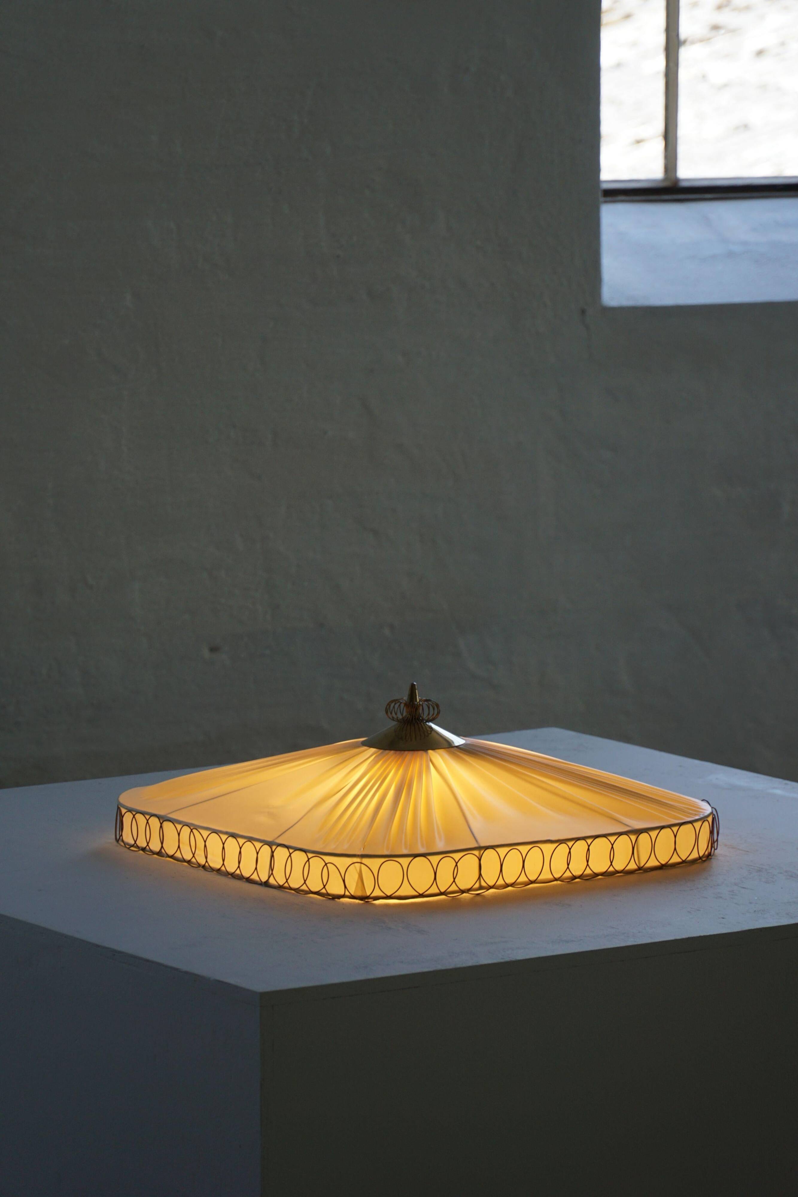 Swedish mid-century ceiling lamp with brass details, 1950s.