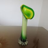 Vase soliflore arum en verre de Murano jaune et vert années 60 70