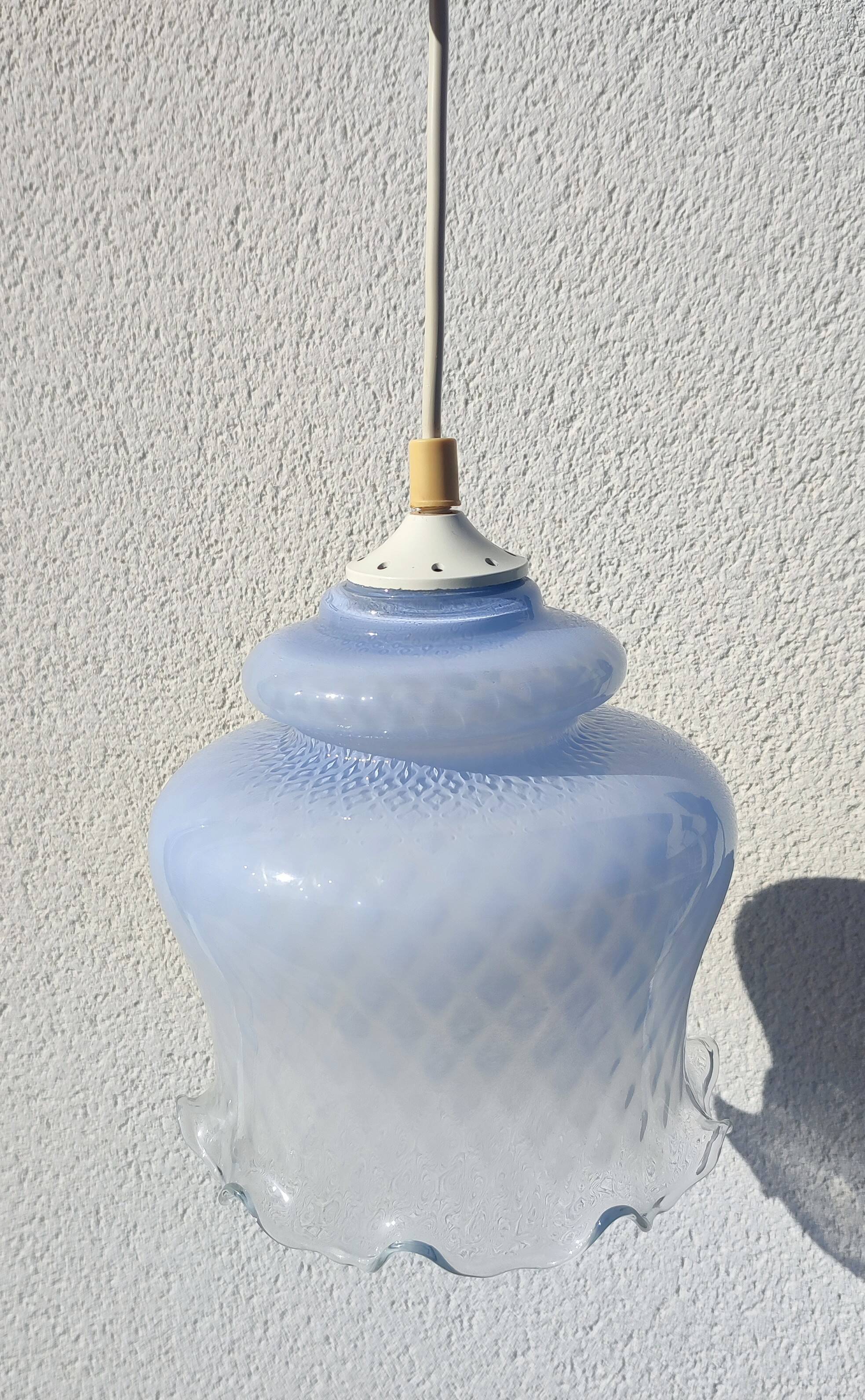 Vintage blue tulip opaline pendant light