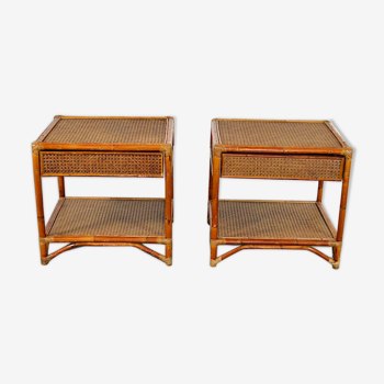 Vintage bamboo and rattan beside table 1980