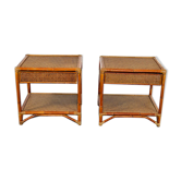 Vintage bamboo and rattan beside table 1980