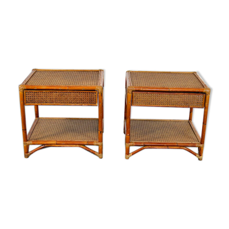 Vintage bamboo and rattan beside table 1980