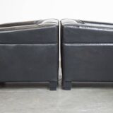 Set of 2 black sheepskin Art Deco design armchairs with high seating comfort