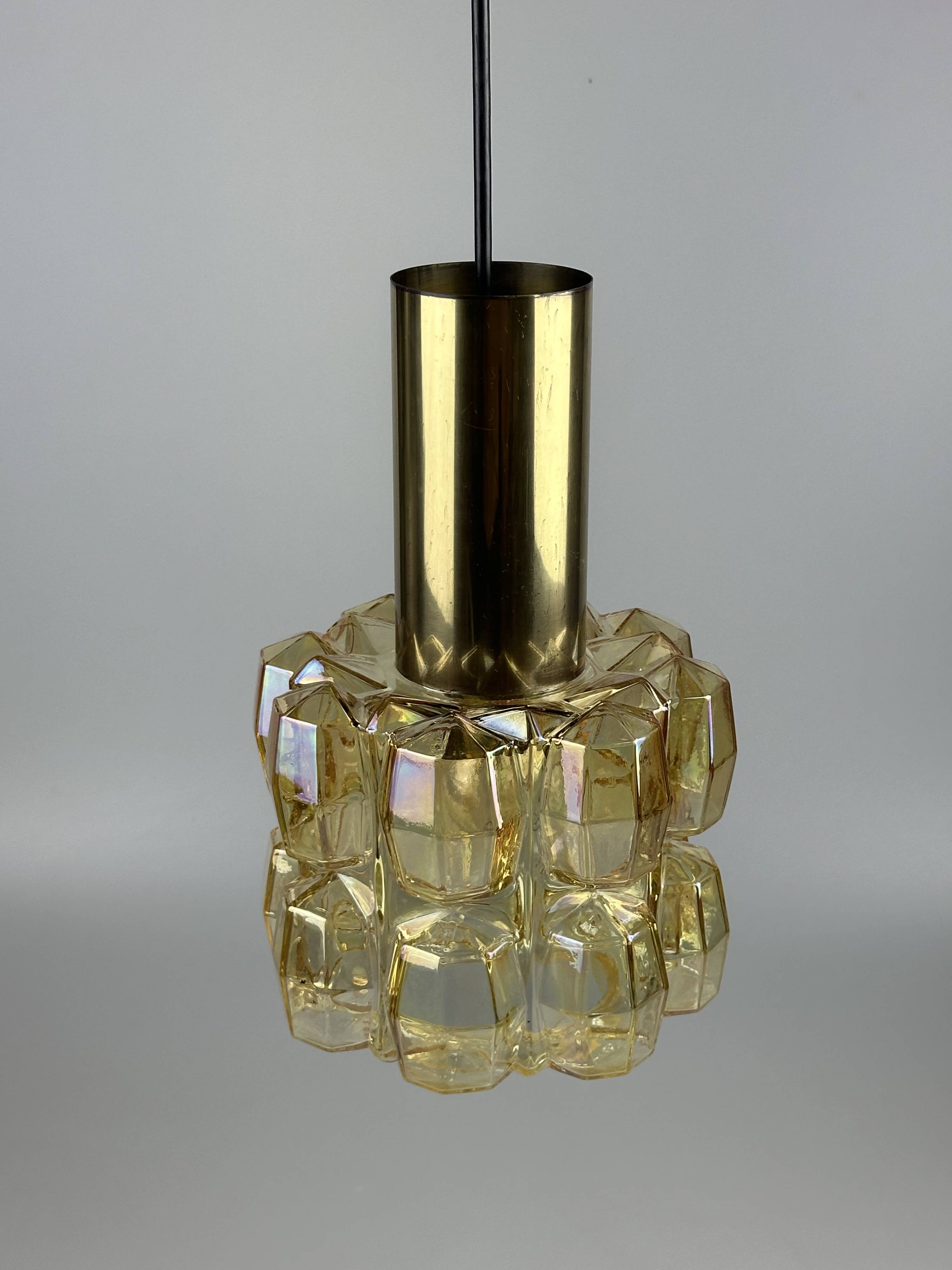 60er 70er Jahre Deckenlampe Glashütte Limburg Germany Glas & Messing Space