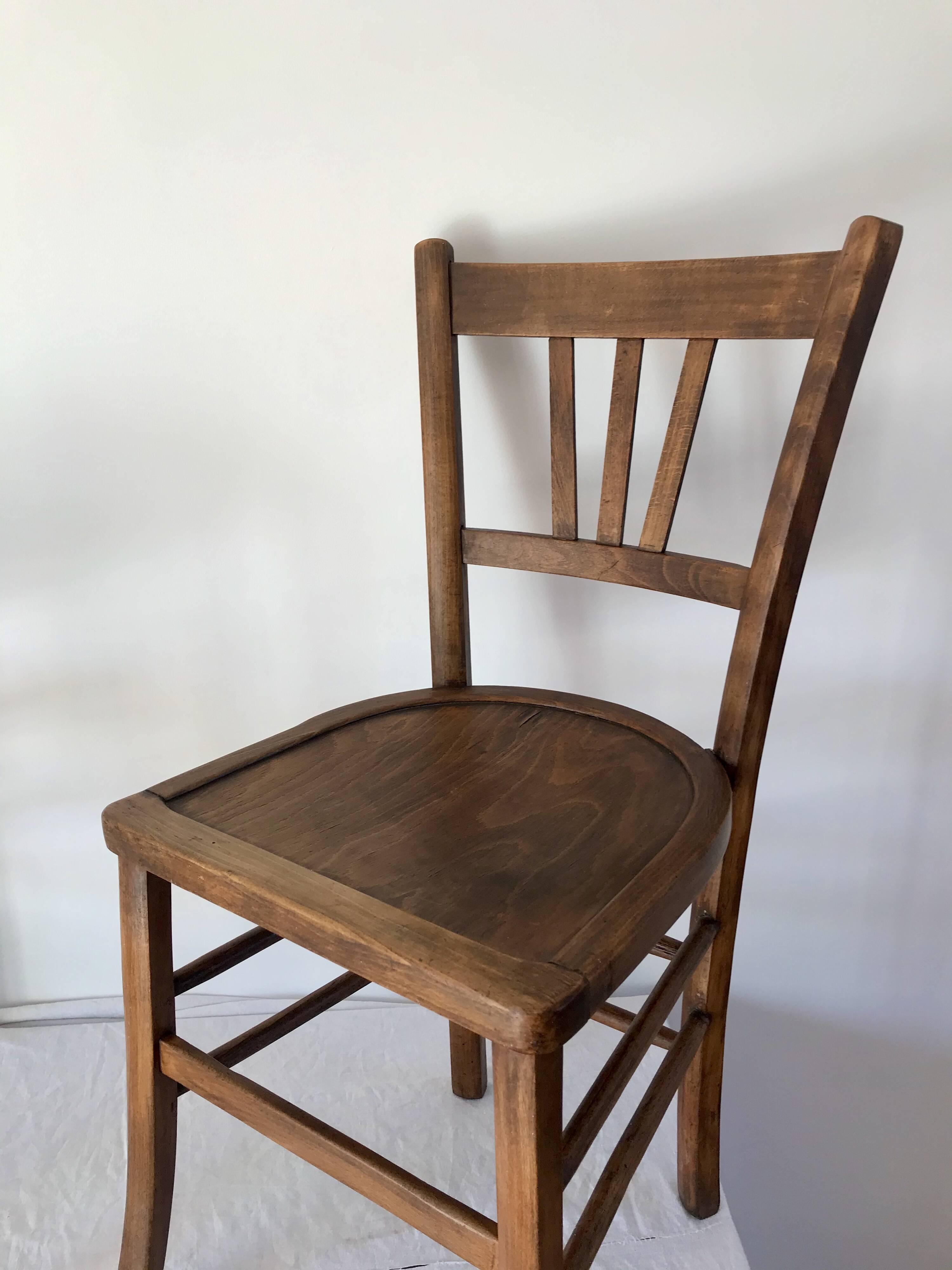 Set of 5 beech wood bistro chairs from the 1950s