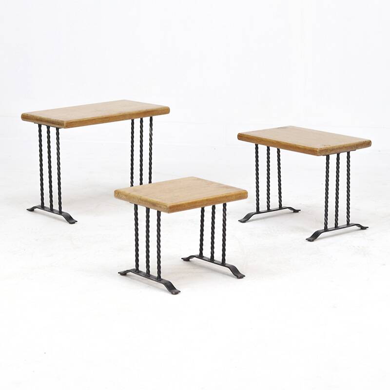 Tables gigognes brutalistes rustiques vintage