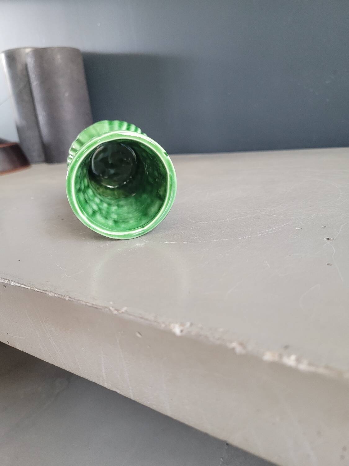 Small vintage green patterned vase