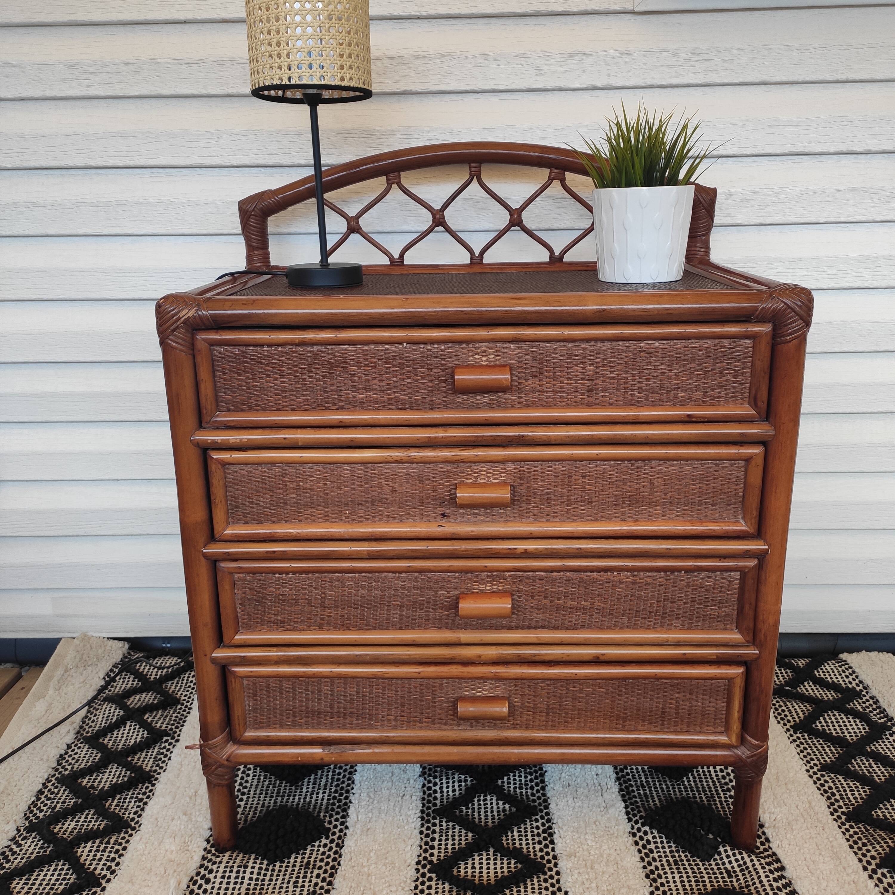 Vintage rattan chest of drawers