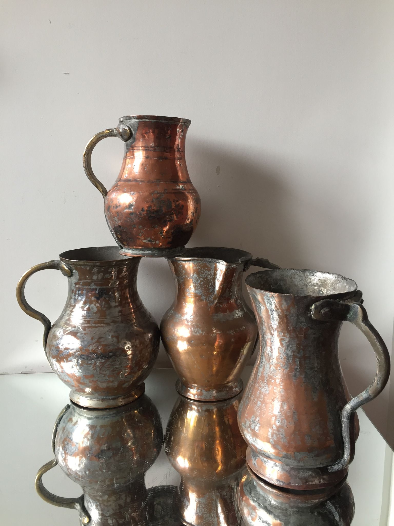 4 Islamic Art Ottoman Turkish copper pitchers antique
