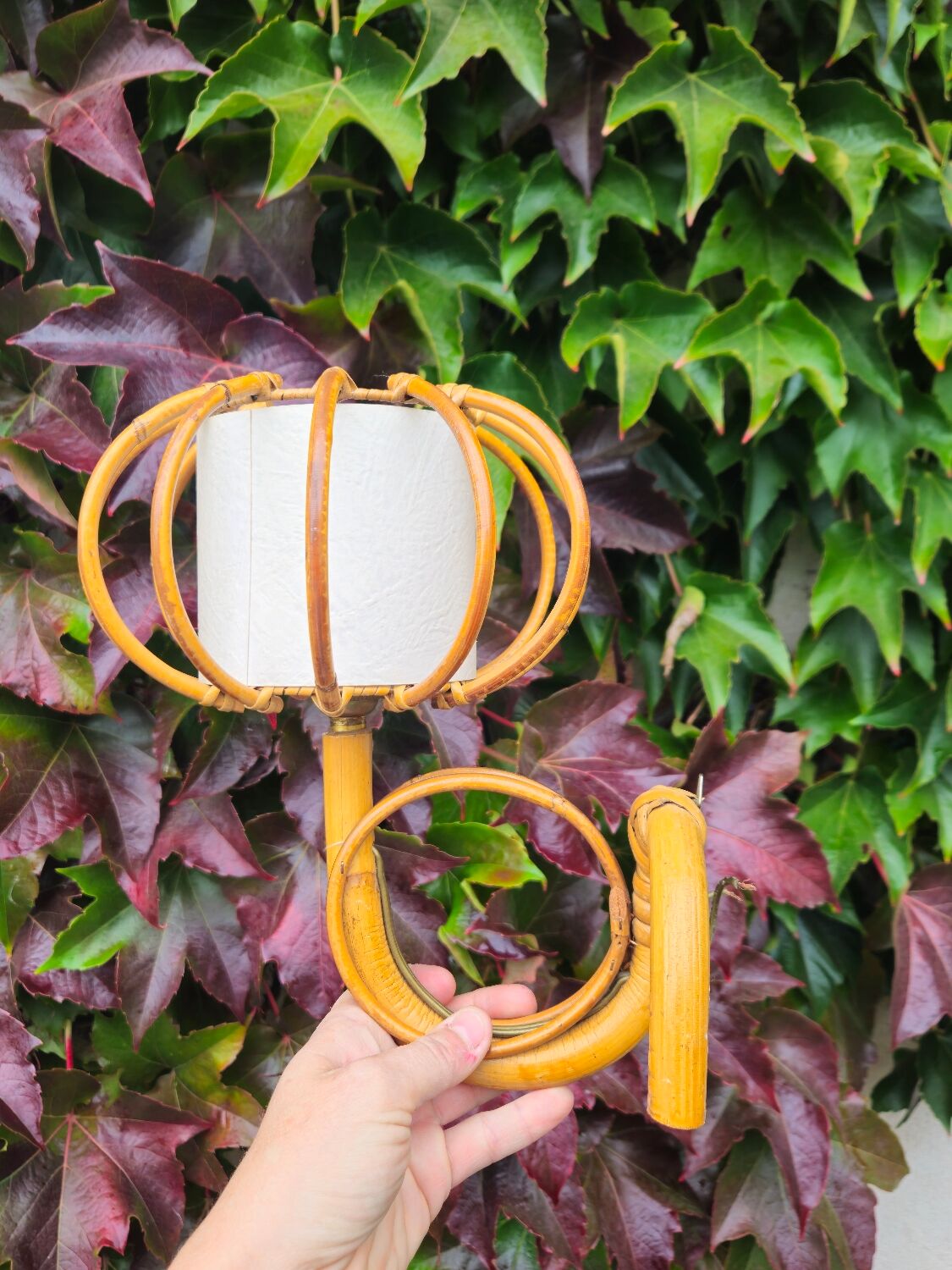 Pair of rattan wall lights by Louis Sognot 1950