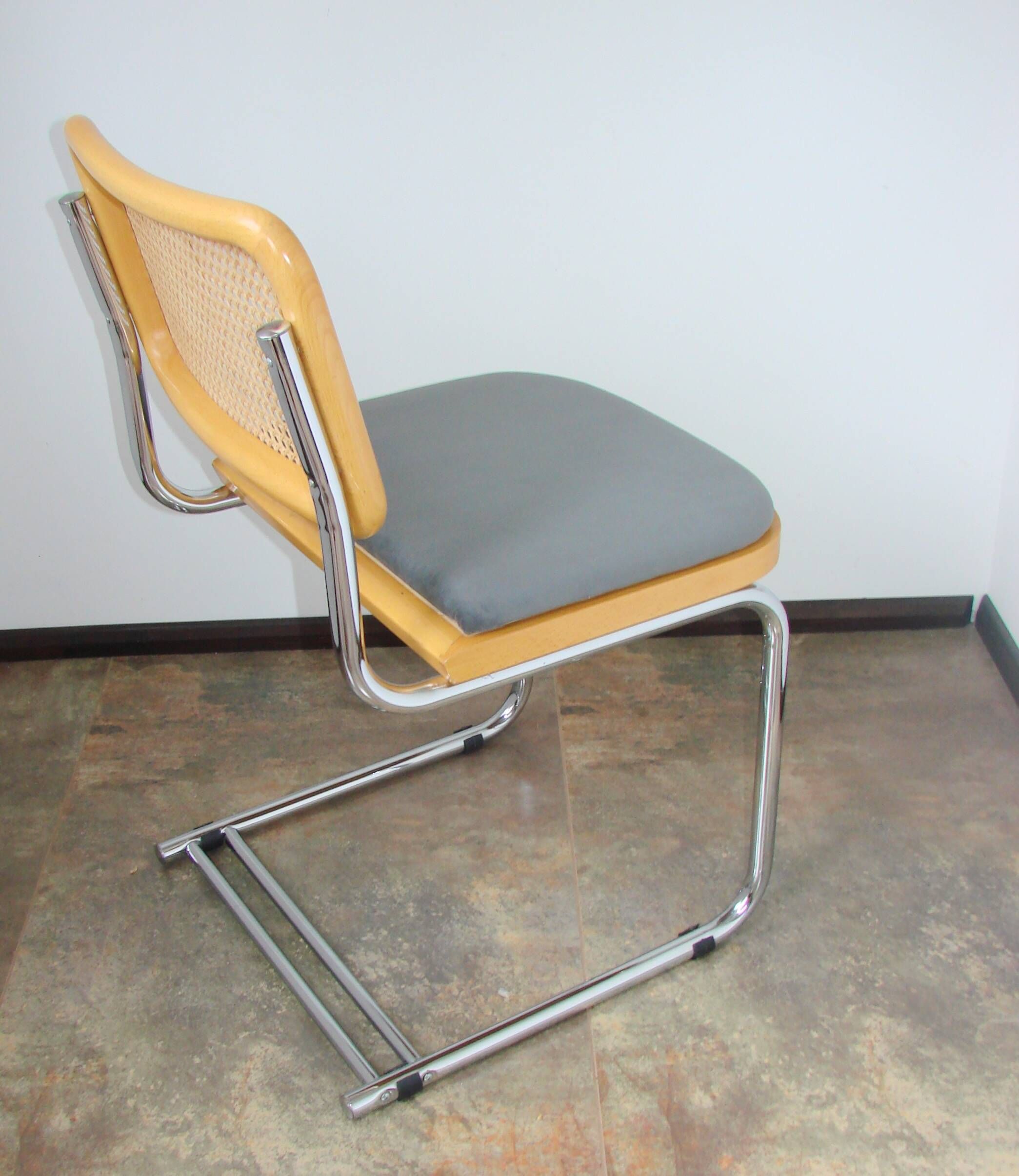 Vintage Bauhaus chair, 1980s – chrome, raffia and fabric