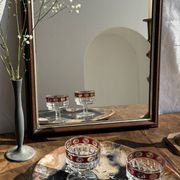 Petit miroir arrondi, cadre en bois, encadrement doré H49,5