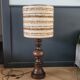 Grande lampe vintage pied bois abat-jour laine bouclettes - Ref 1025