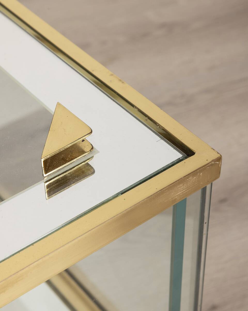 Vintage 60's table in golden brass and crystal italian design