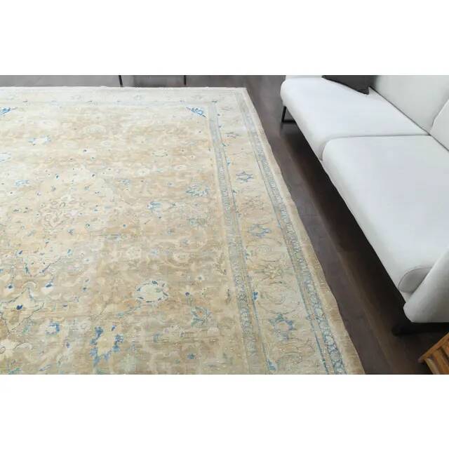 1970s Vintage Persian Handmade Wool Cotton Yellow Area Rug 280x381