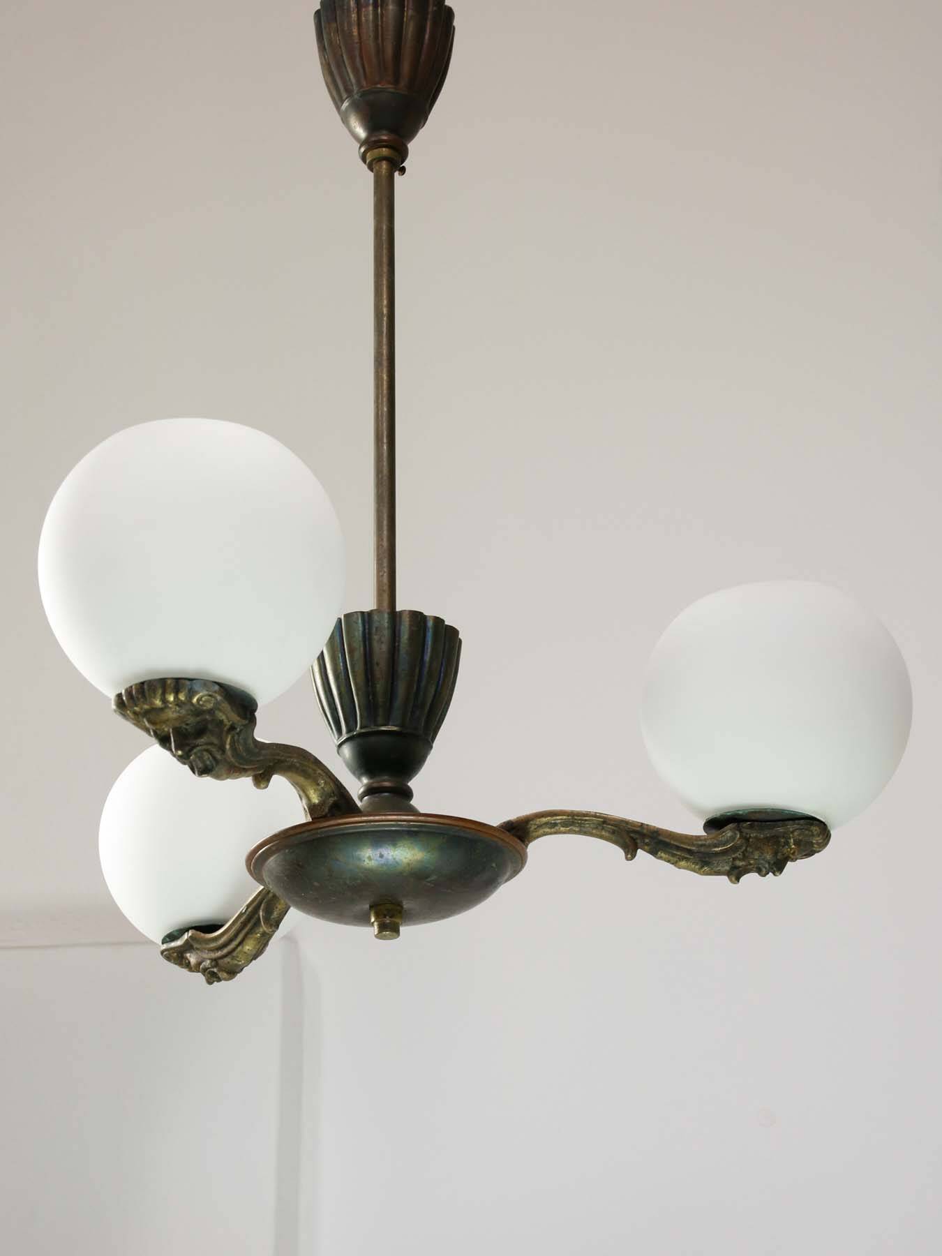 Art Deco French Brass Figural Chandelier, 1930