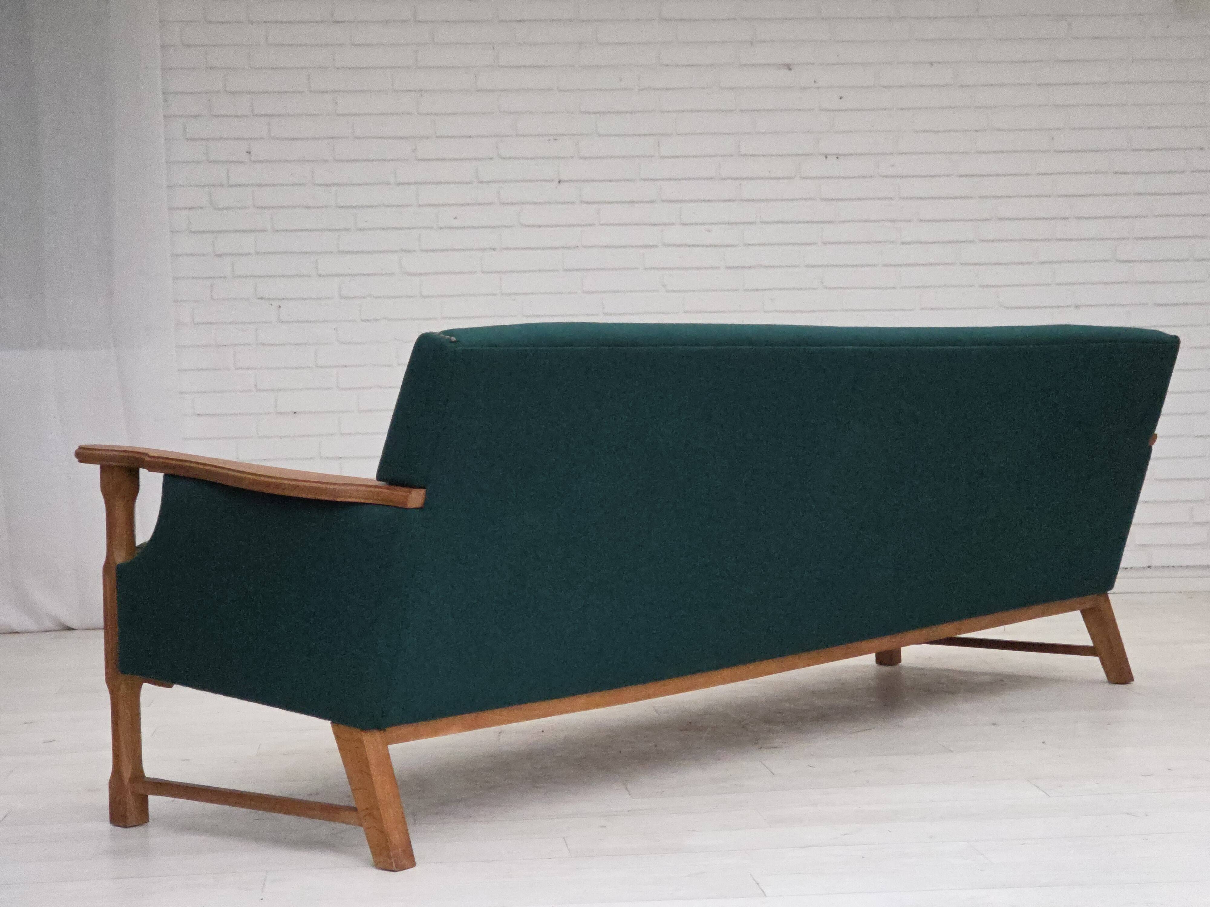 1970s, Danish 4-seater sofa, furniture wool, solid oak wood.