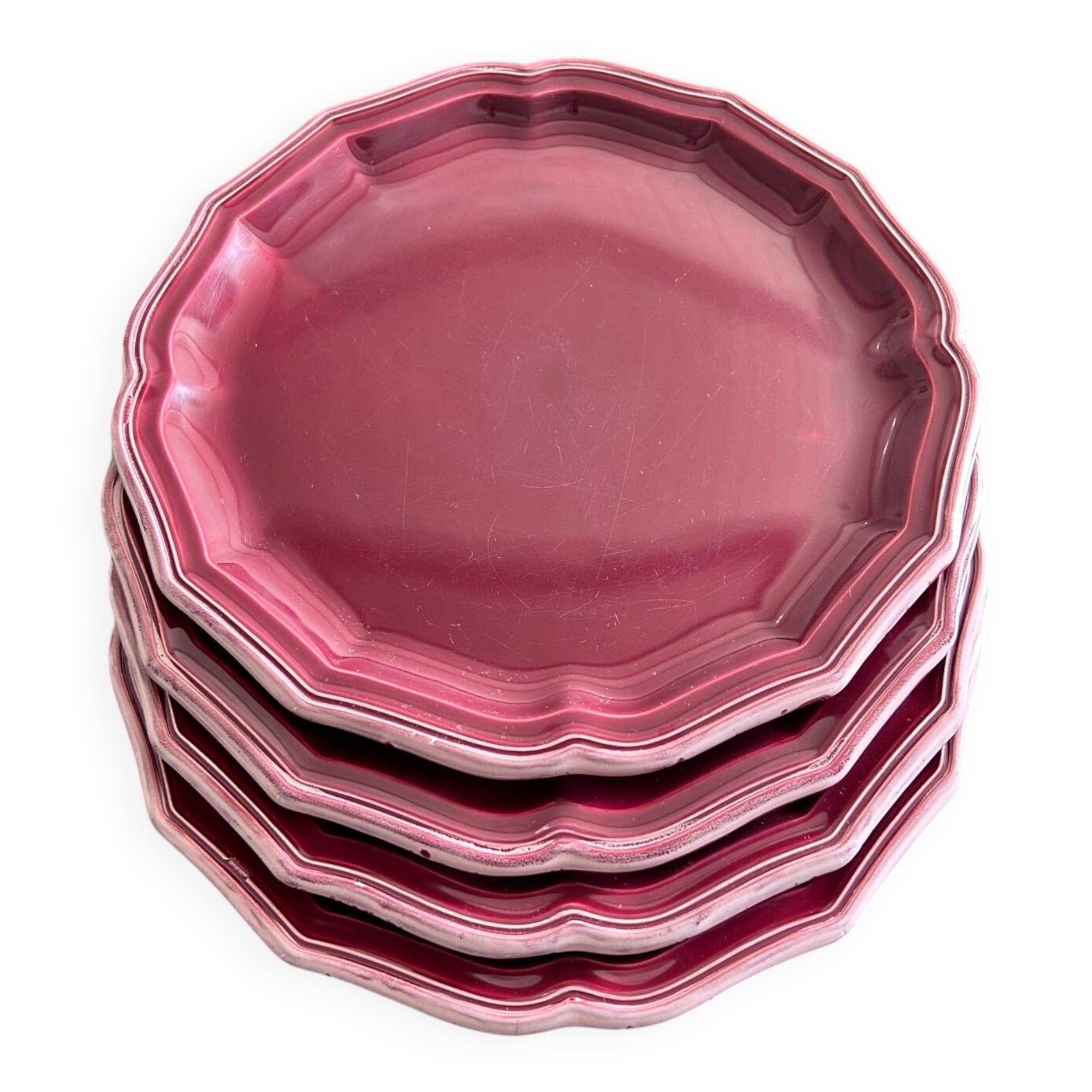 Service de 4 assiettes provençales bordeaux