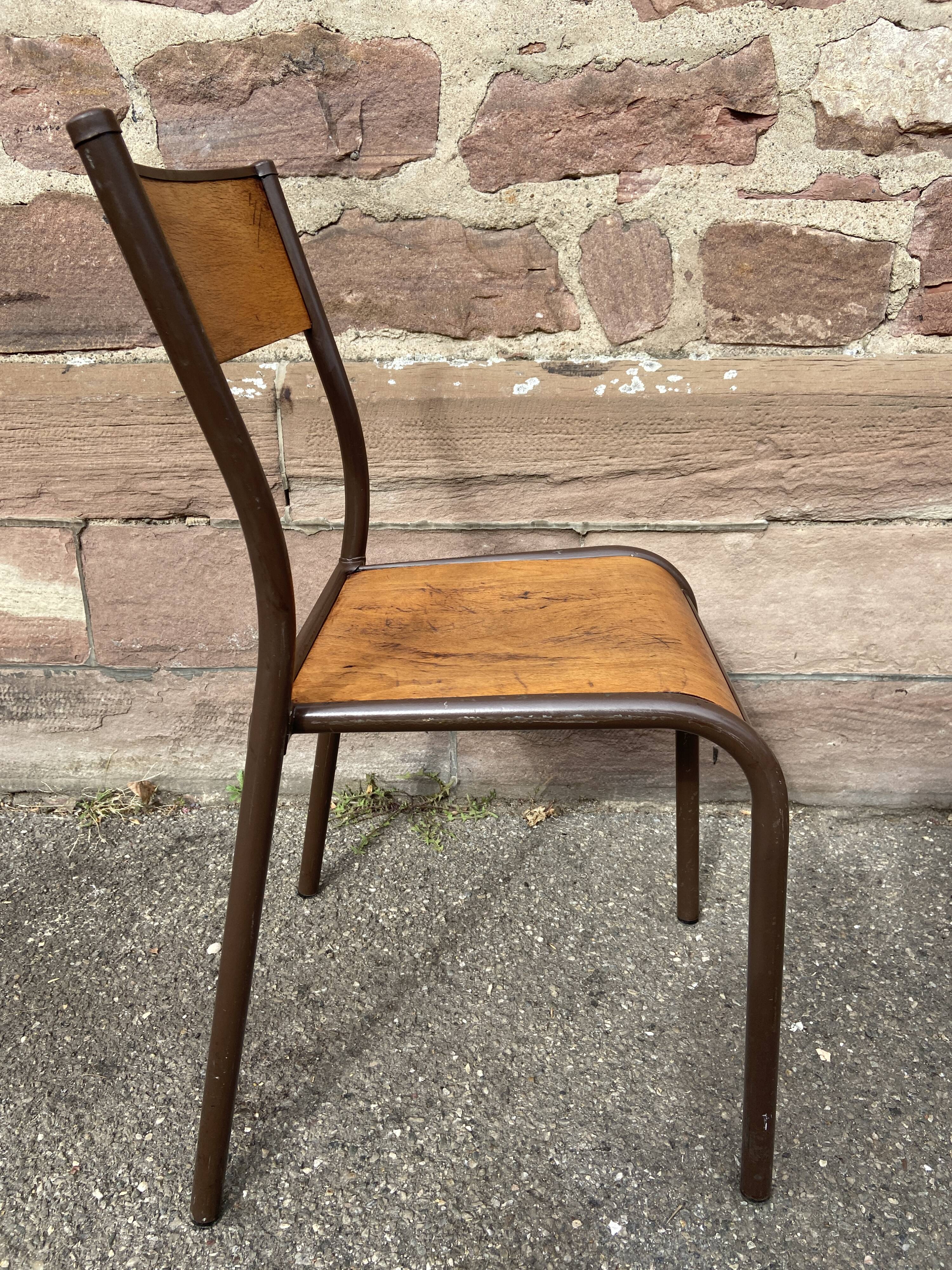 Set of 6 vintage industrial school chairs for communities mullca delagrave tube & wood