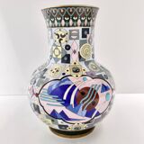 Postmodern Colorful Chinese Jingfa Cloisonné Vase with Brass Base