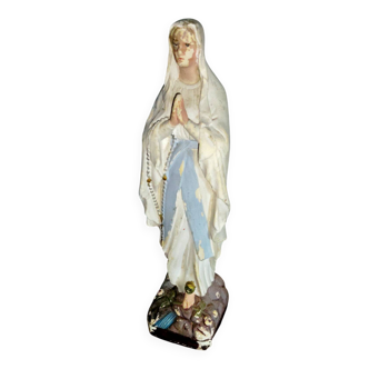 Ancienne Statue Vierge Marie en Plâtre peint - 1930 - French - Vintage