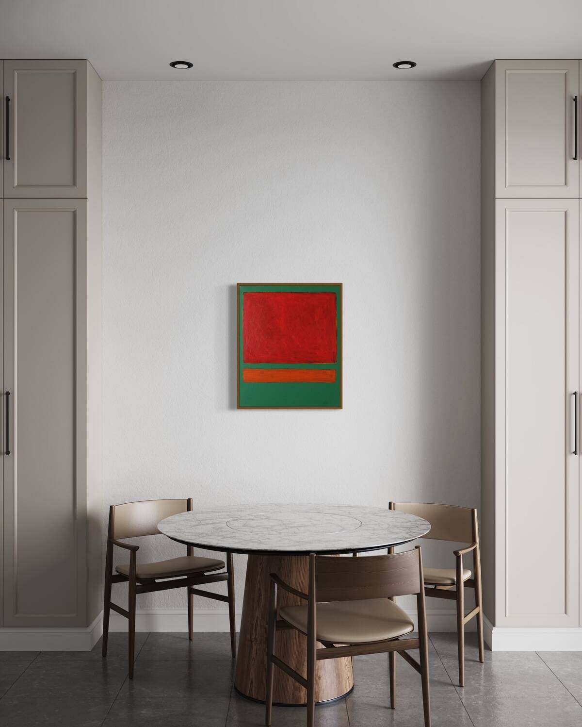Red on green unique acrylic painting