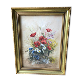 Acquarelle poppies golden frame