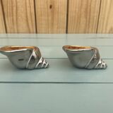 salerons vintage faïence décor coquillage + cuillères dorées en coffret