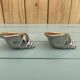 vintage earthenware salt cellars shell decor + golden spoons in box
