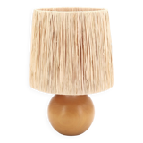 Blond wood ball lamp, raffia lampshade, 90s