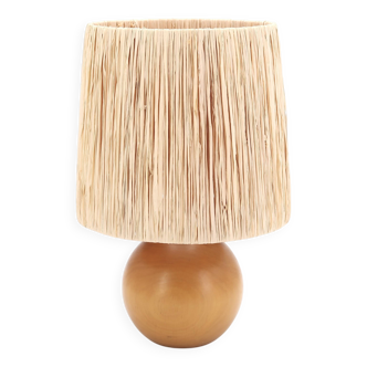 Blond wood ball lamp, raffia lampshade, 90s