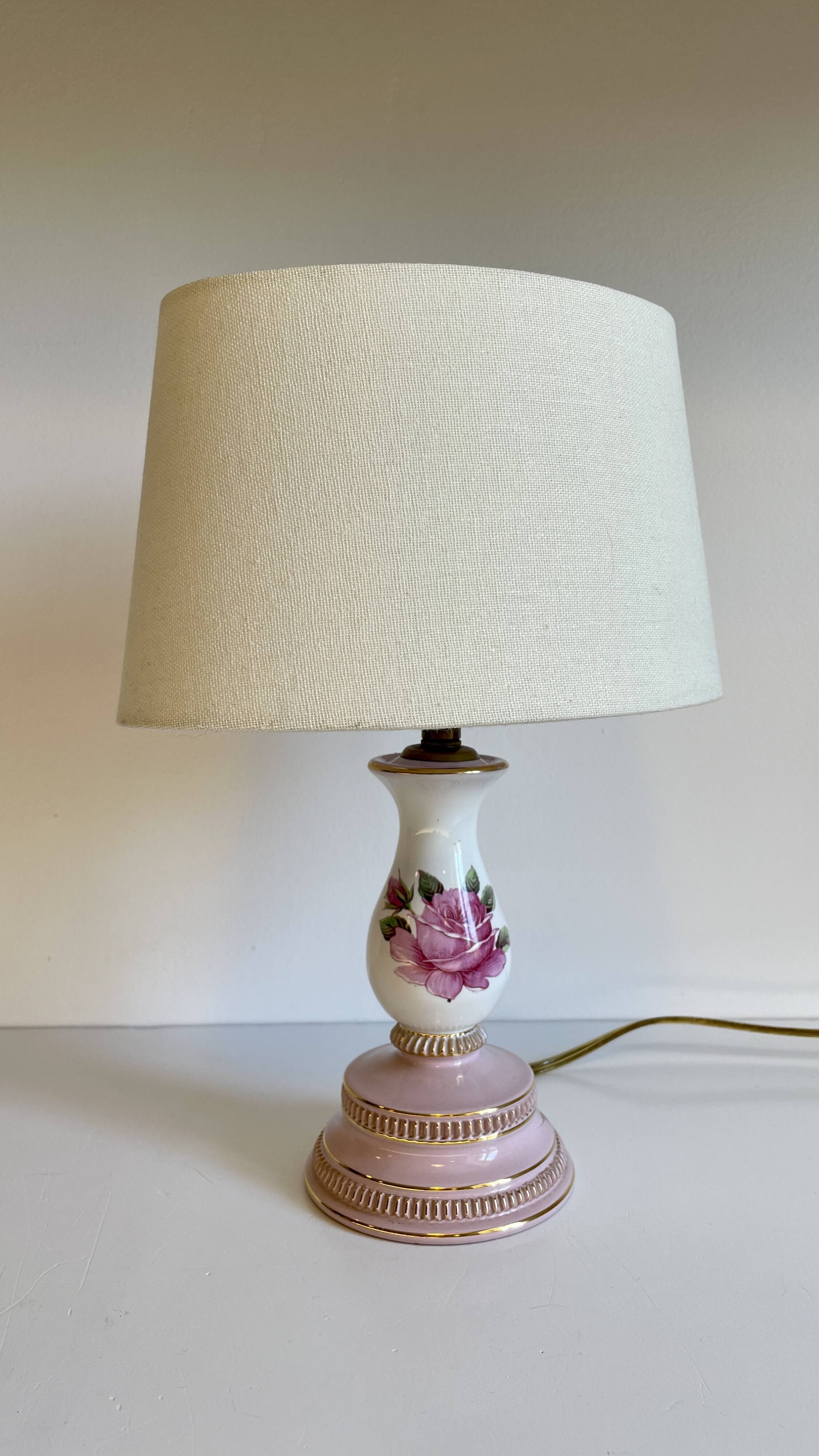 Lampe céramique italy roses et or