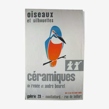 Affiche d'exposition oiseaux et Silhouettes 1966 Montbéliard