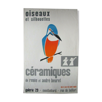 Affiche d'exposition oiseaux et Silhouettes 1966 Montbéliard