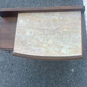 Art Deco bedside table in flamed walnut, marble top – 1930s