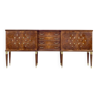 Buffet art déco italien en ronce de noyer foncé et laiton