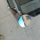 Vintage wooden serving trolley with smoked glass, chrome metal and wood