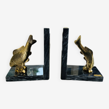 Pair of marble and brass bookends