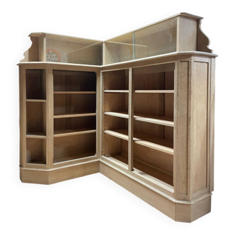 Antique corner oak workshop furniture – bookshelf / display cabinet