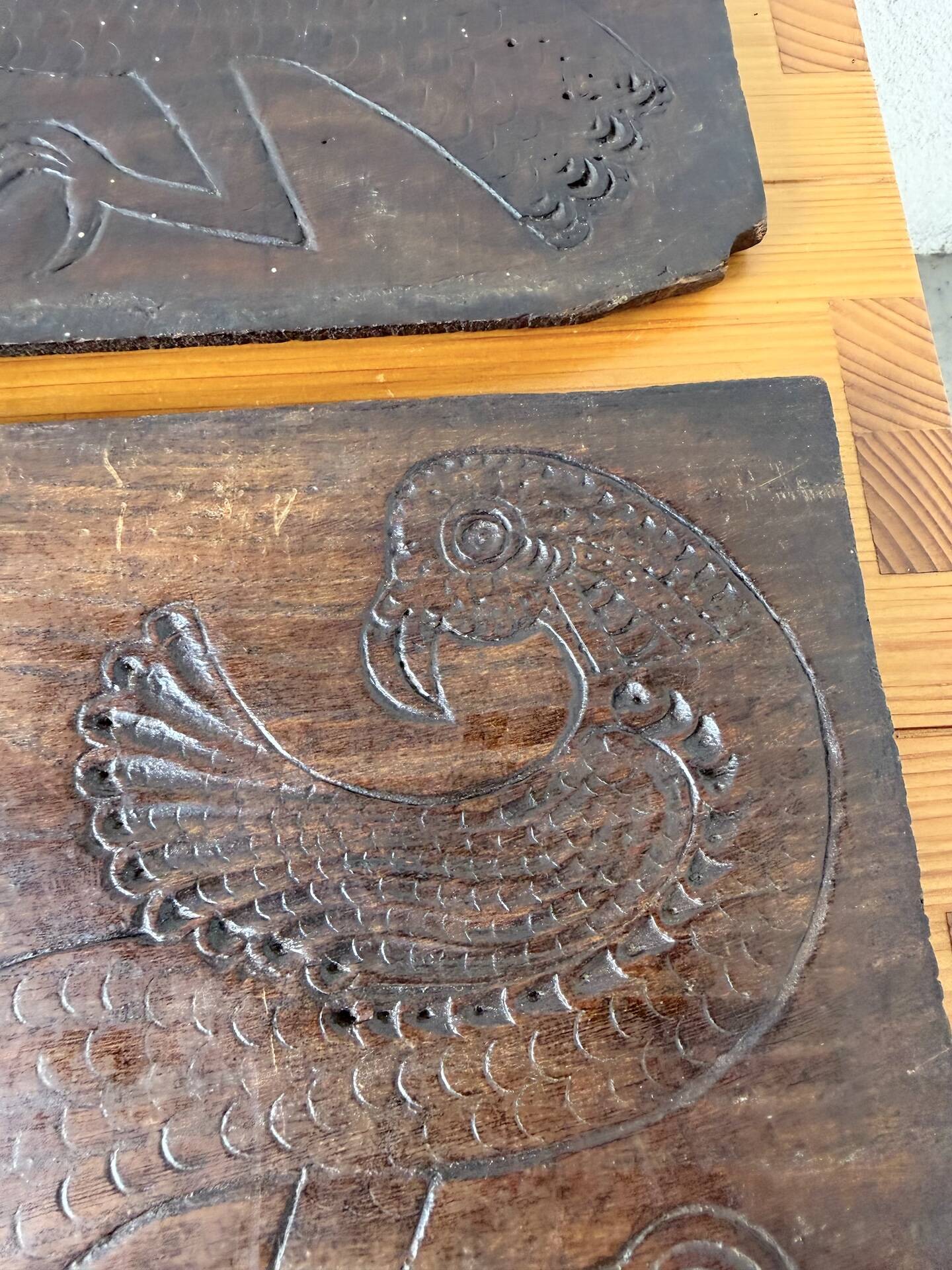 Sculpture gravée sur bois ancien 1900