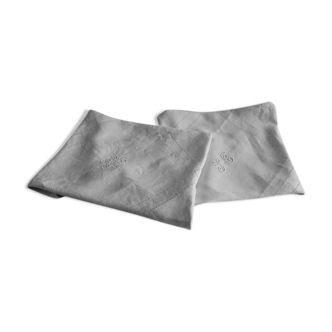 Set of 2 pillowcases, white cotton, monogram LT