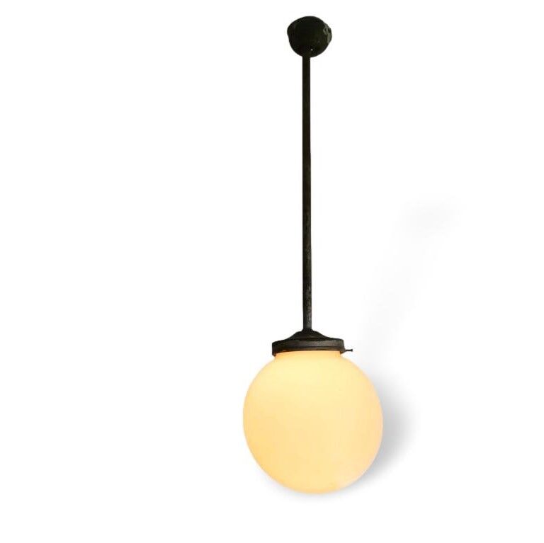 Art Deco 1940s simple opal glass globe pendant lamp