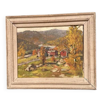 Original Swedish Oil on Panel - "Landscape" by Hundt - Signed - Vintage and Framed - 54 × 45 cm (21.3" × 17.7")