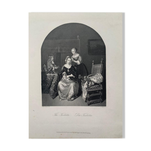 Casper Netscher, La toilette, gravure,