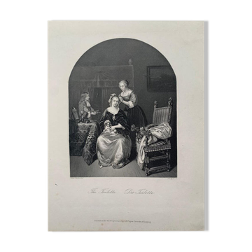 Casper Netscher, The toilet, engraving, nineteenth century