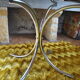 Dining table stainless steel legs and tempered glass top 70s