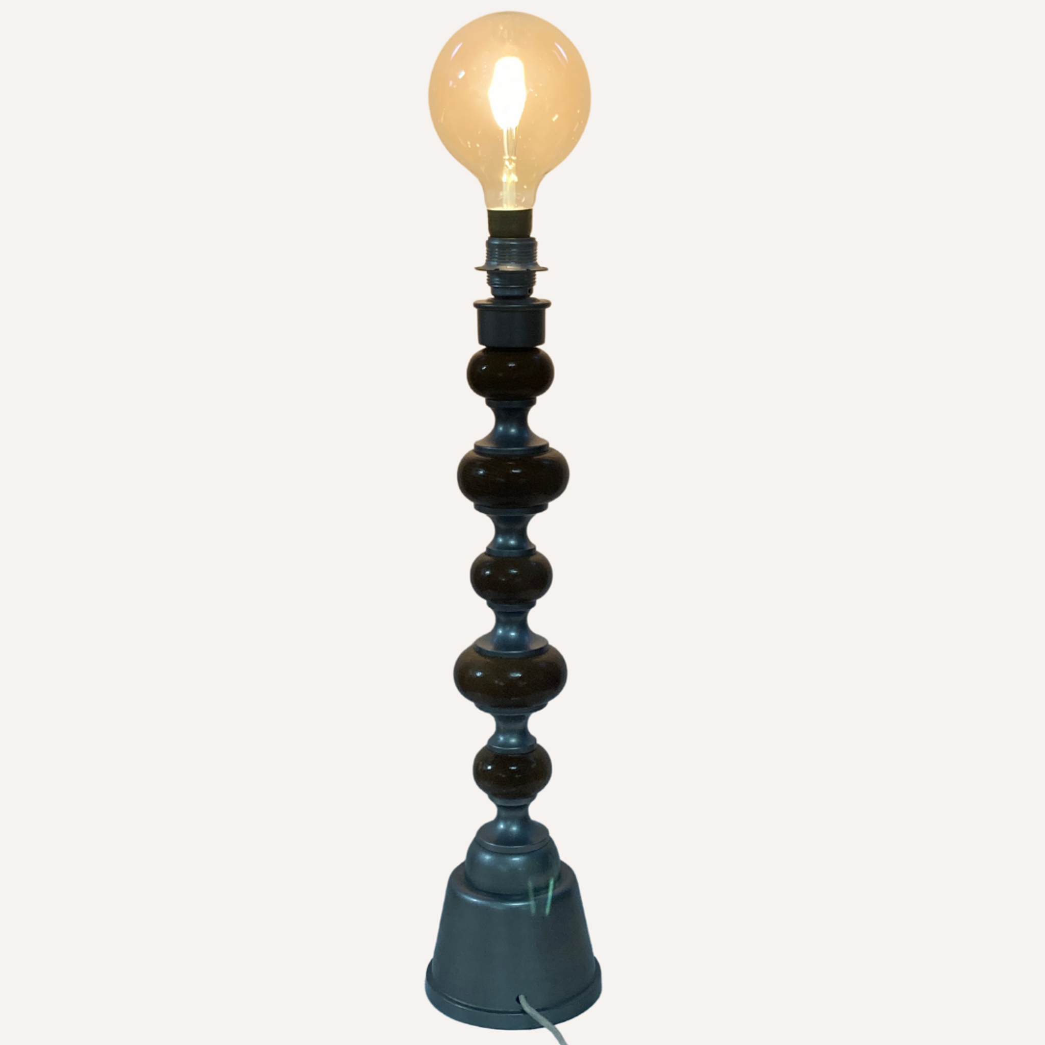 Teak and zinc bobbin style large table lamp, Denmark, 1970s